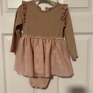 Adorable Tan and Pink Baby Dress with Ruffles